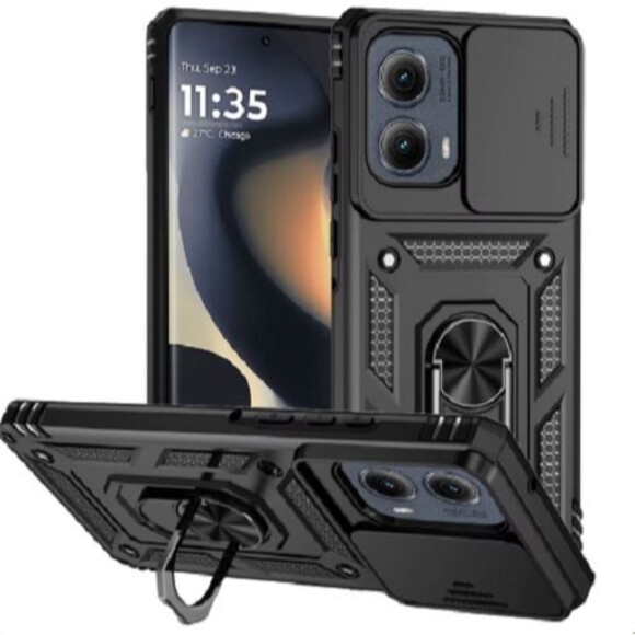 MOTOROLA Edge 5G 2024 Black Armor Phone Case Sliding Camera Cover w/Kickstand - Picture 1 of 5